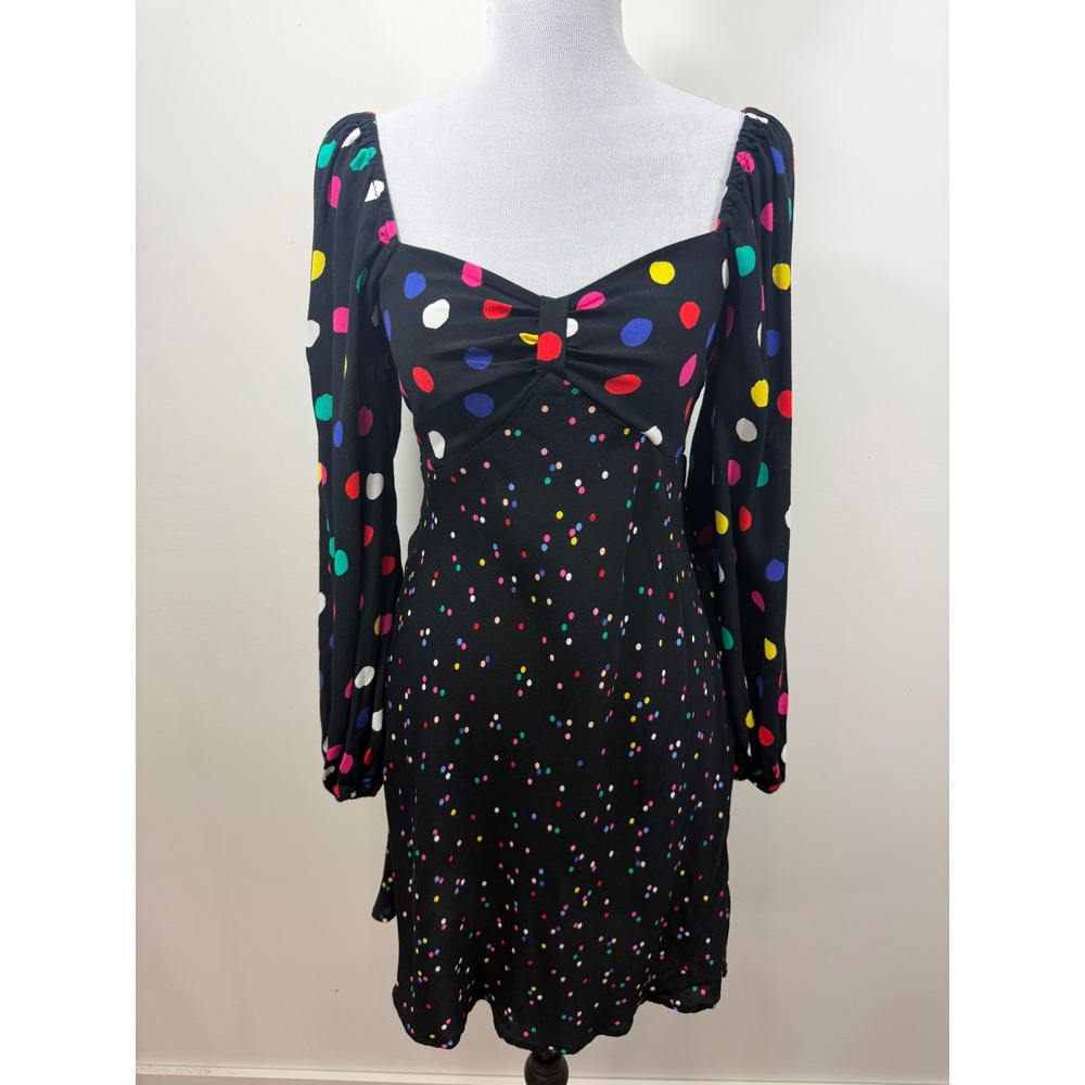 RIXO for Target Polka Dot Mini Dress Black Multi Color Puff Sleeve Size 0